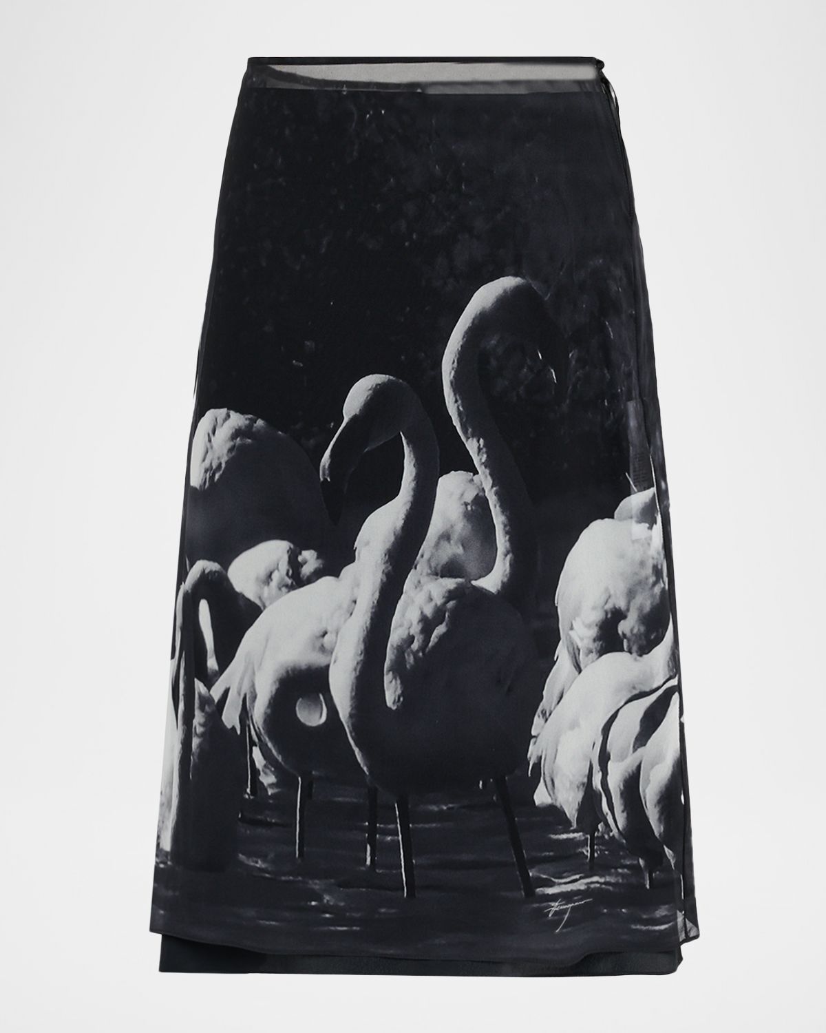 Ferragamo Flamingo-Print Silk Midi Skirt