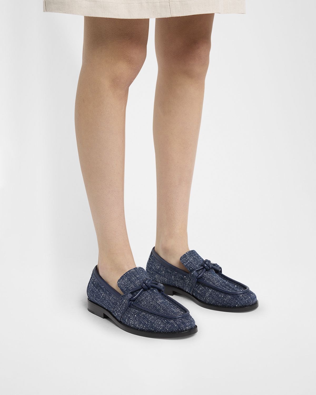 Bottega Veneta Astaire Denim Boucle Knot Loafers