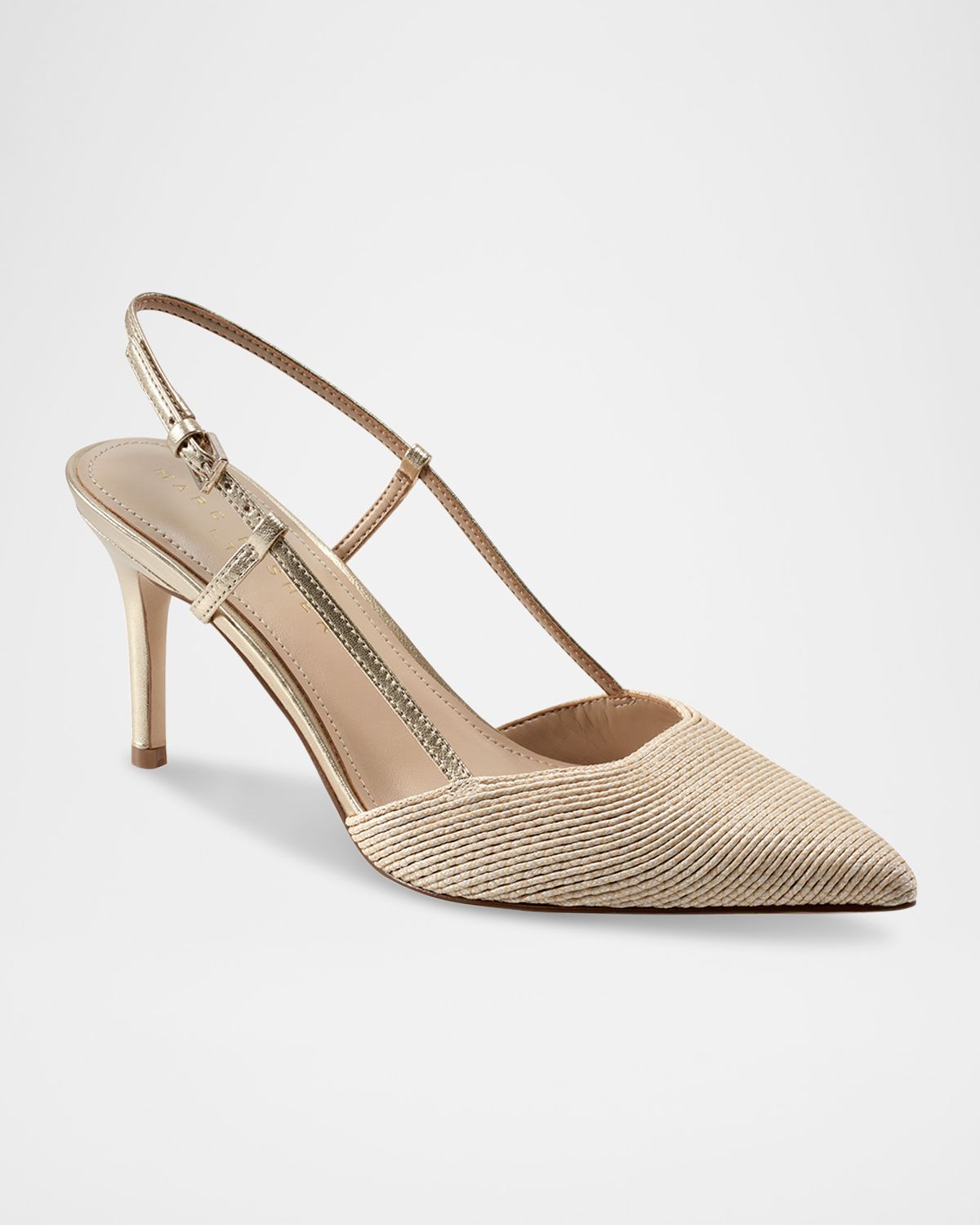 Marc Fisher LTD Flory Metallic Leather and Raffia Slingback Pumps
