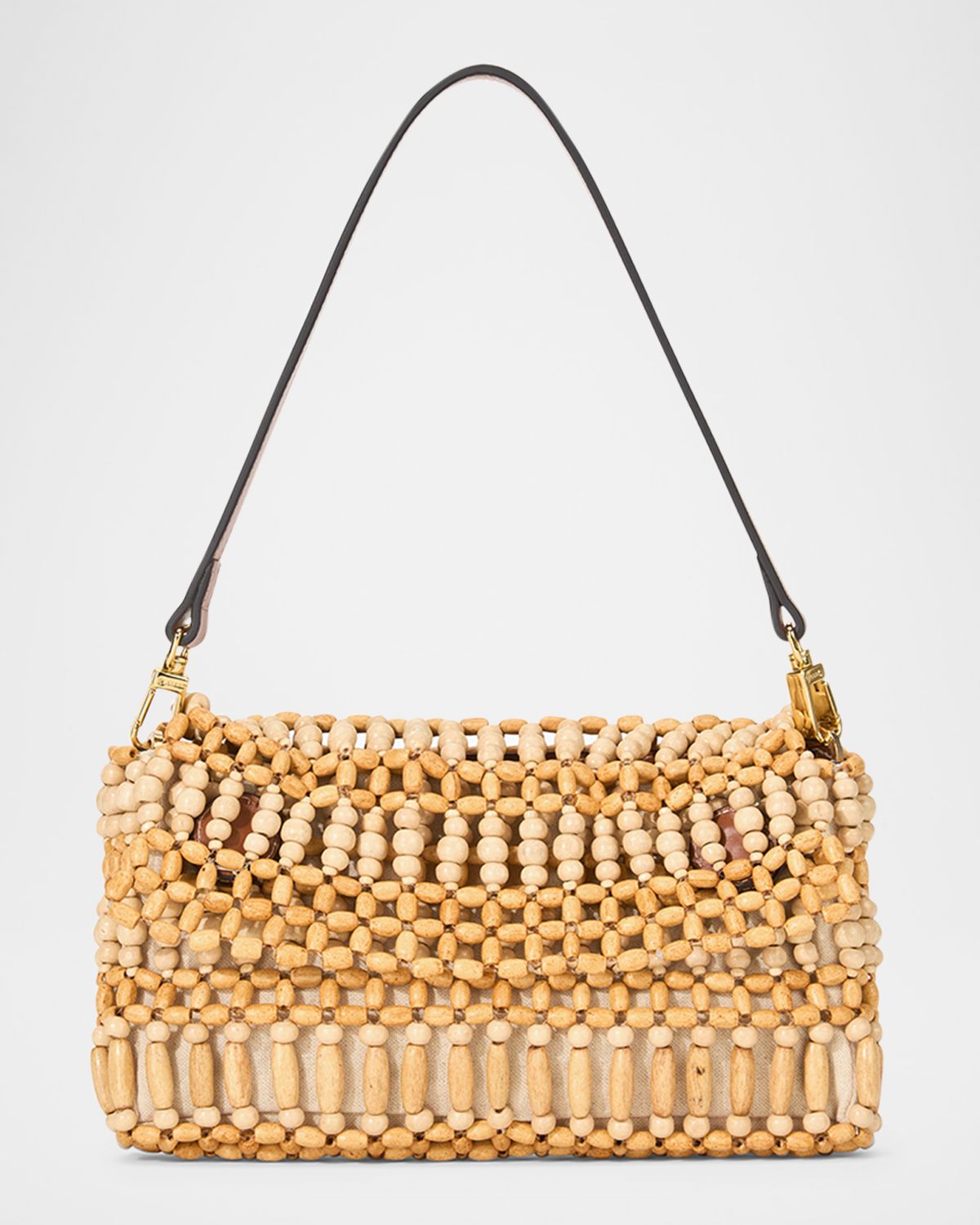 STAUD Timmy Convertible Beaded Wood Shoulder Bag