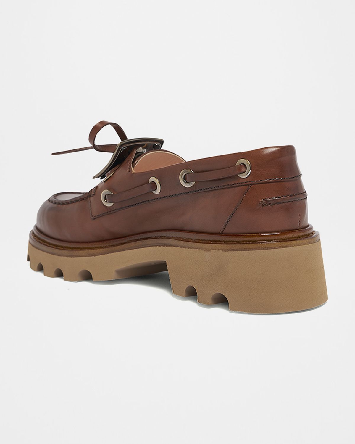 Roger Vivier Viv Ranger Leather Buckle Lug-Sole Boat Loafers