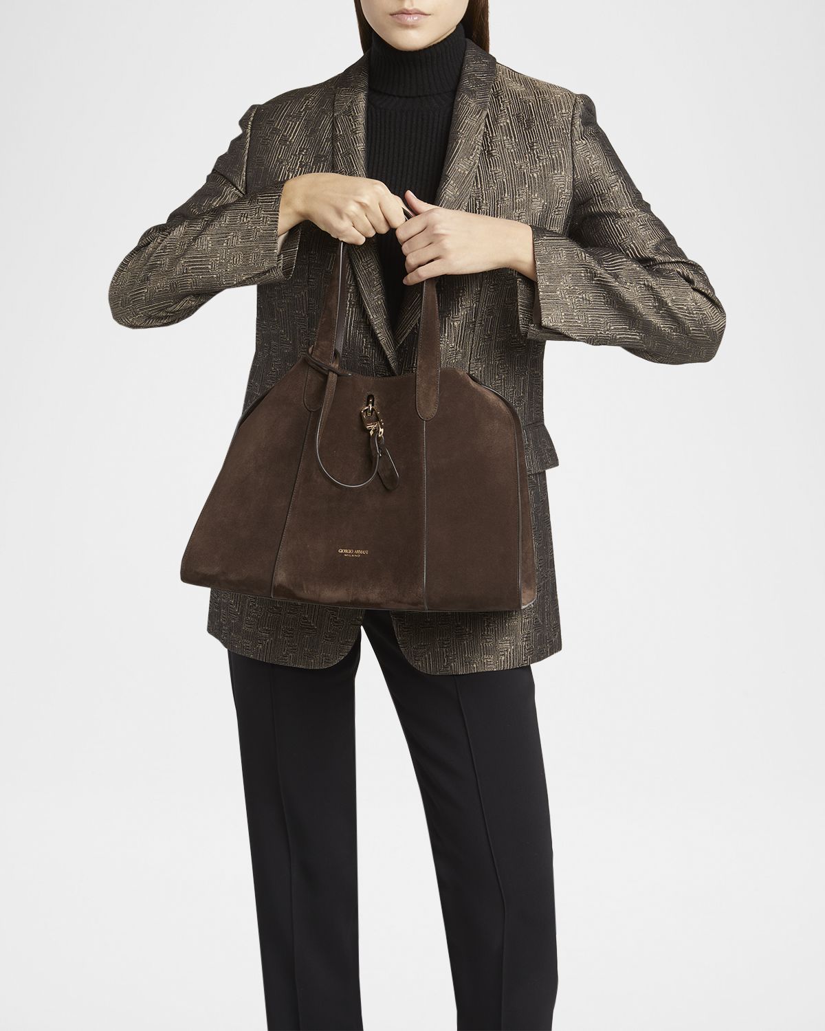 Giorgio Armani Large Soft Suede Trapezoid Tote Bag