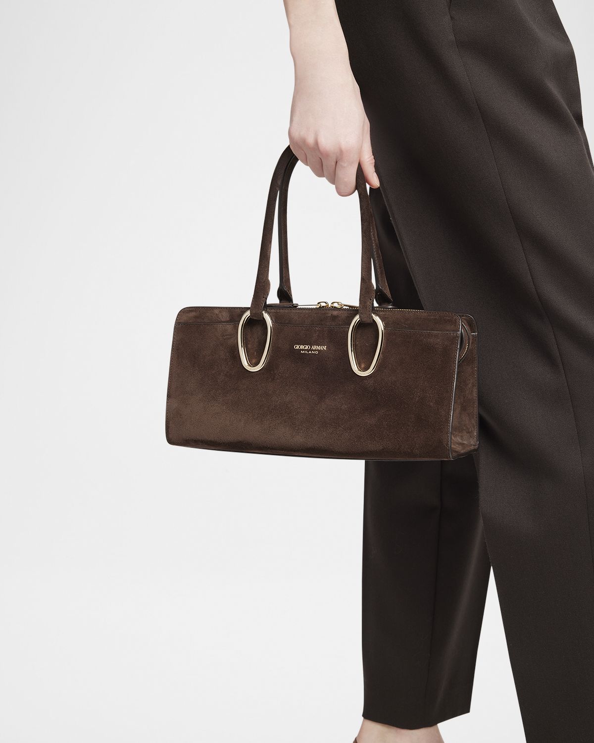 Giorgio Armani Ring-Embellished Suede Top-Handle Bag