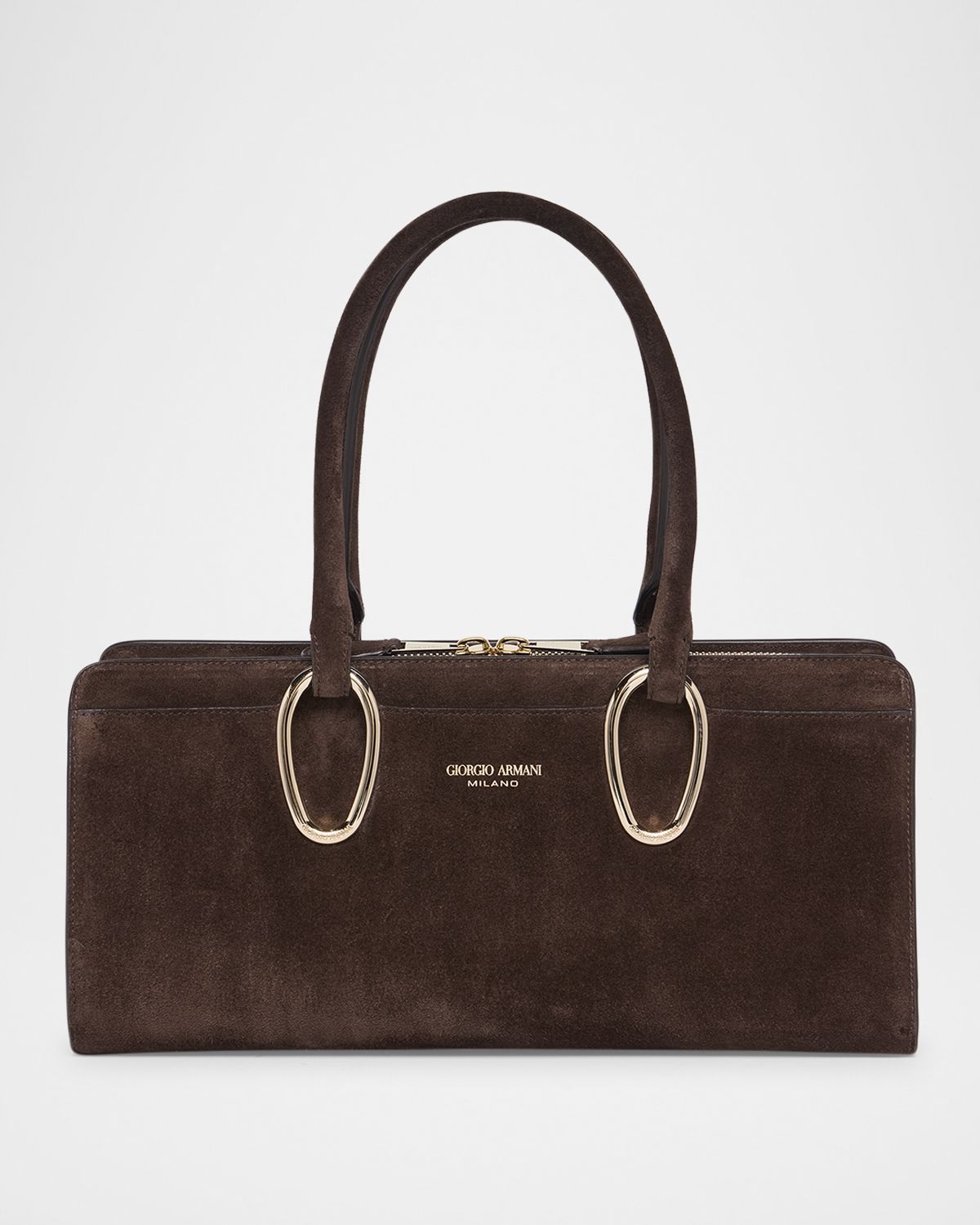 Giorgio Armani Ring-Embellished Suede Top-Handle Bag