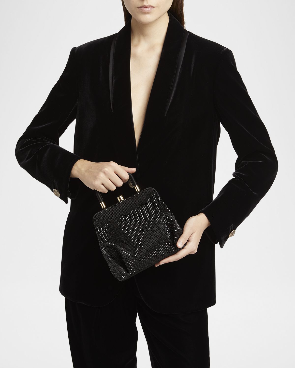 Giorgio Armani Pleated Rhinestone Satin Shoulder Bag