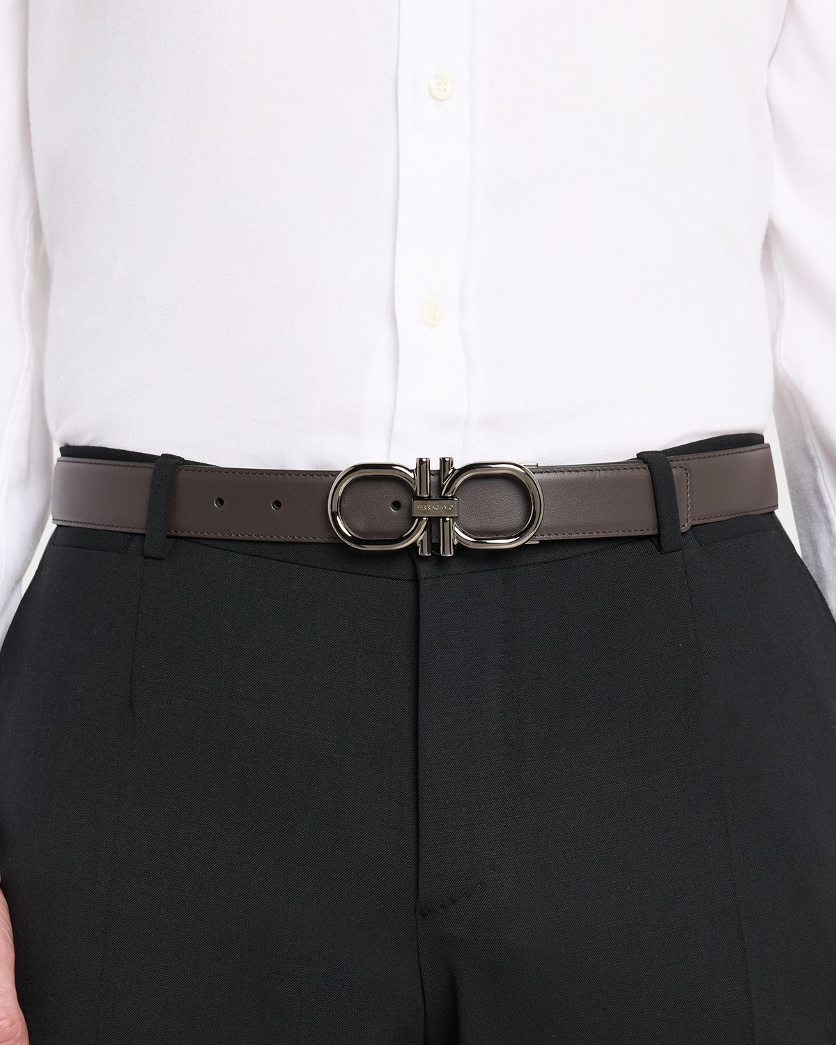 Ferragamo Men 's Double Gancini Reversible Leather Belt