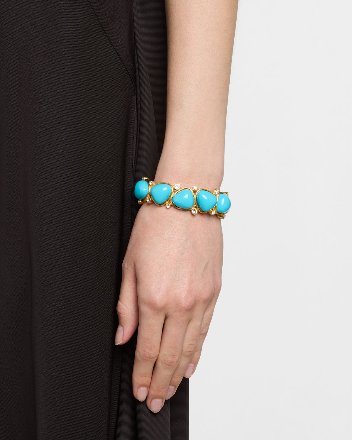 Kenneth Jay Lane Crystal Dots and Rounded Triangle Cabochon Hinged Bracelet