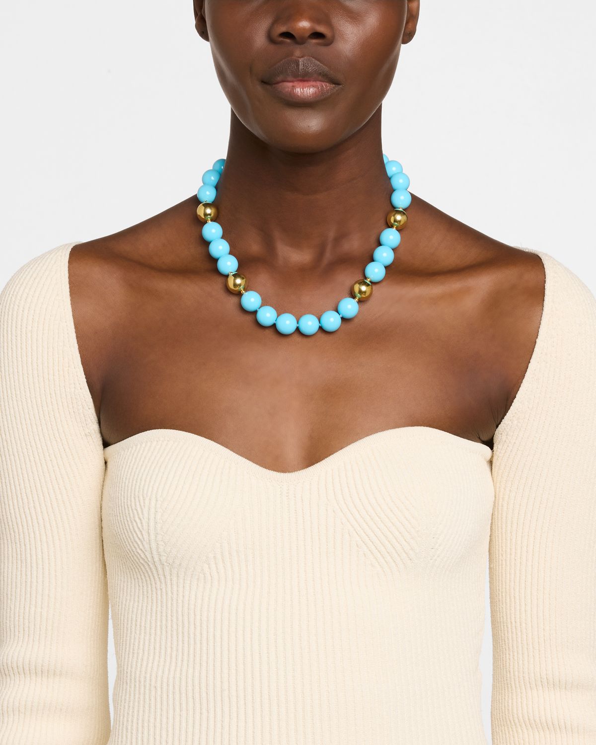 Kenneth Jay Lane Turquoise and Gold Beads Necklace