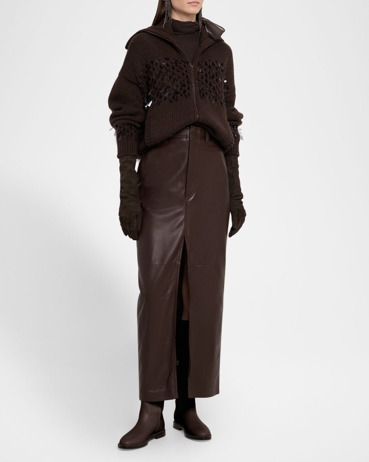 Brunello Cucinelli Sequined Net Stitch Cashmere Zip Cardigan