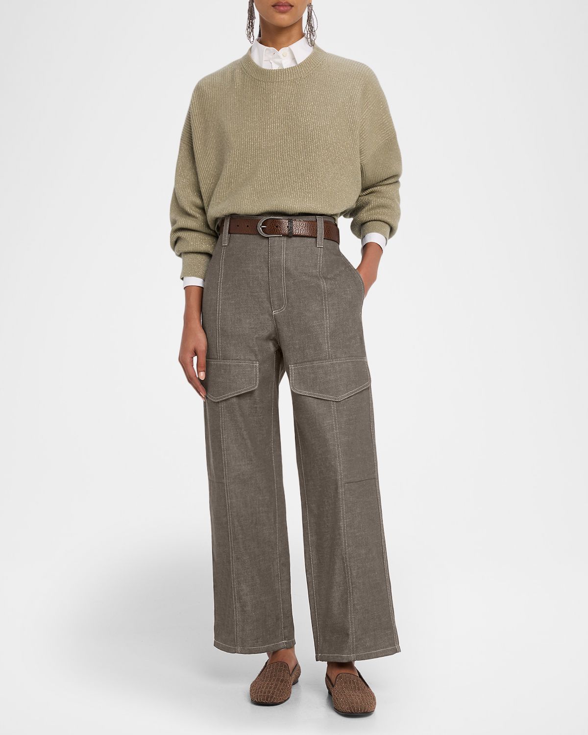 Brunello Cucinelli Sparkling Cashmere Winter Vanise Crewneck Sweater