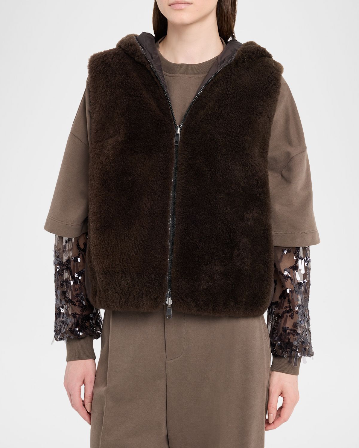 Brunello Cucinelli Reversible Hooded Goat Vest