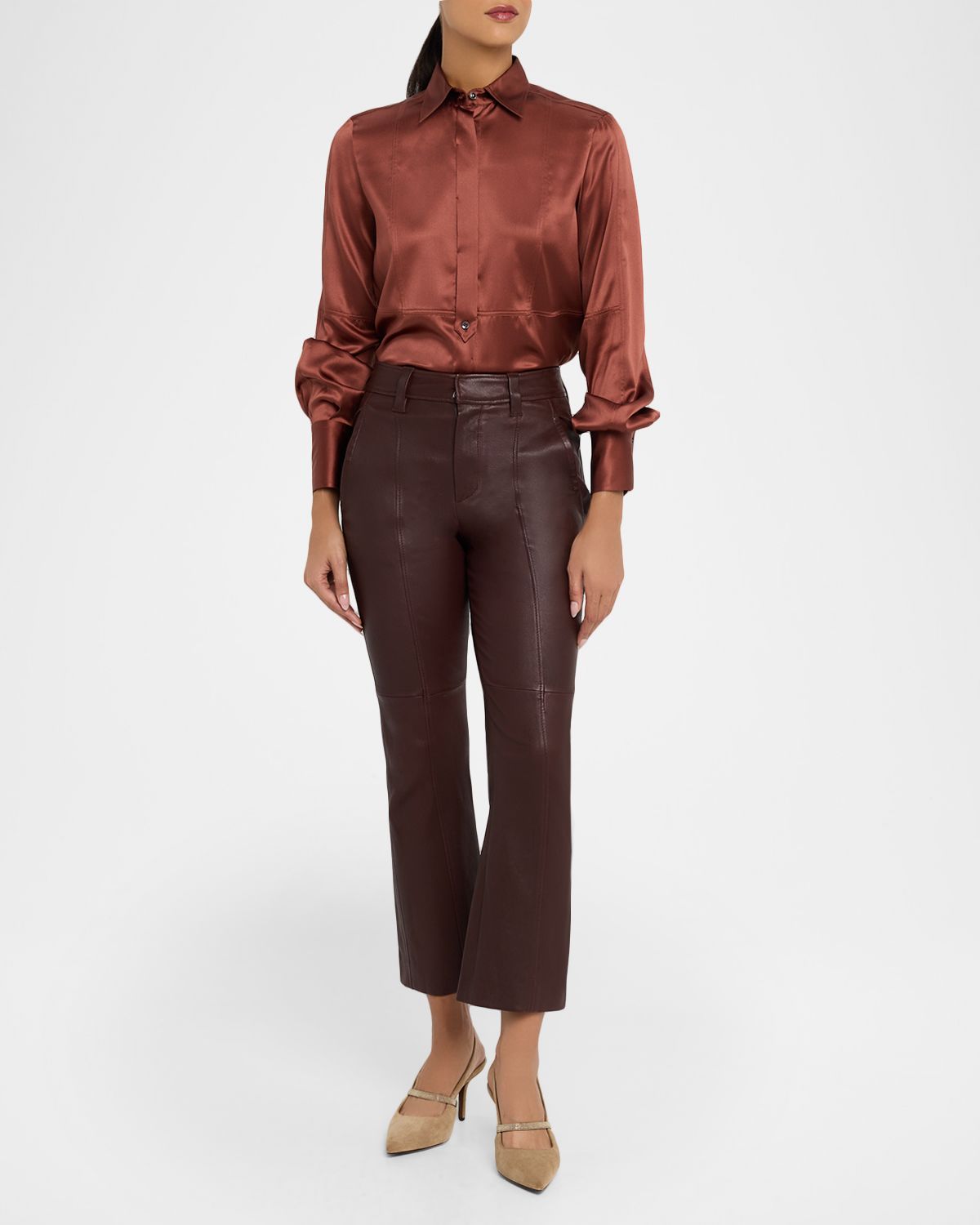 Brunello Cucinelli Kick-Flare Leather Pants