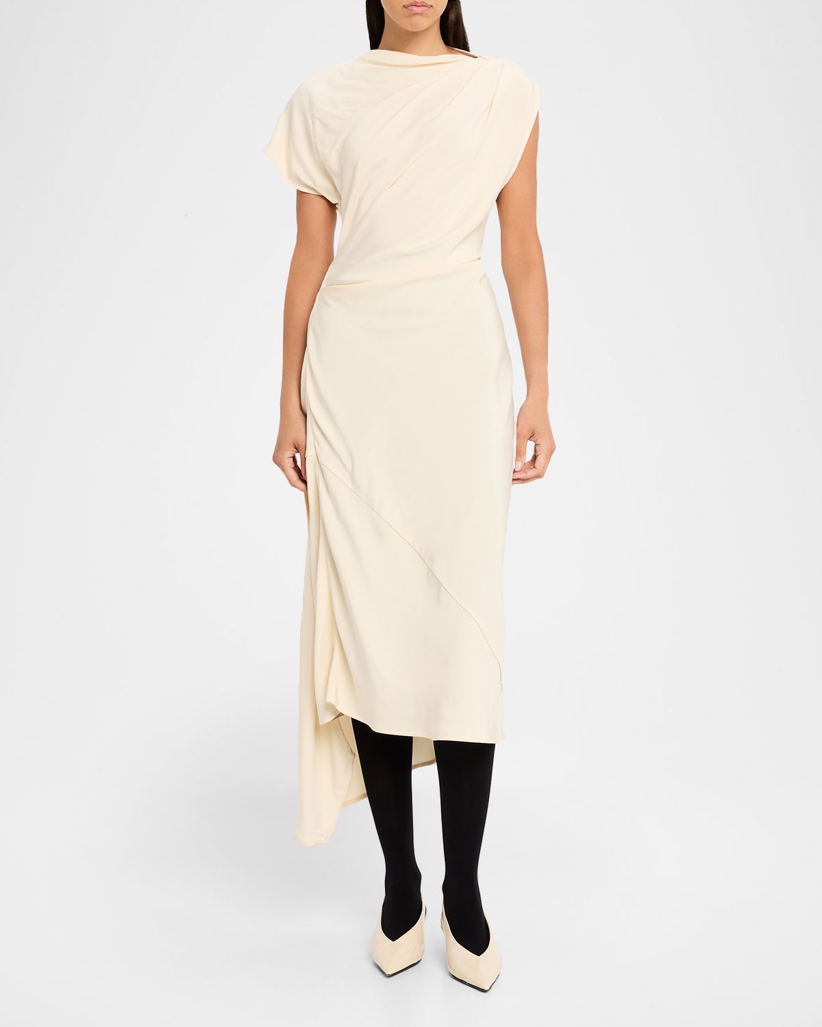 Proenza Schouler Hallie Hammered Viscose Draped Midi Dress