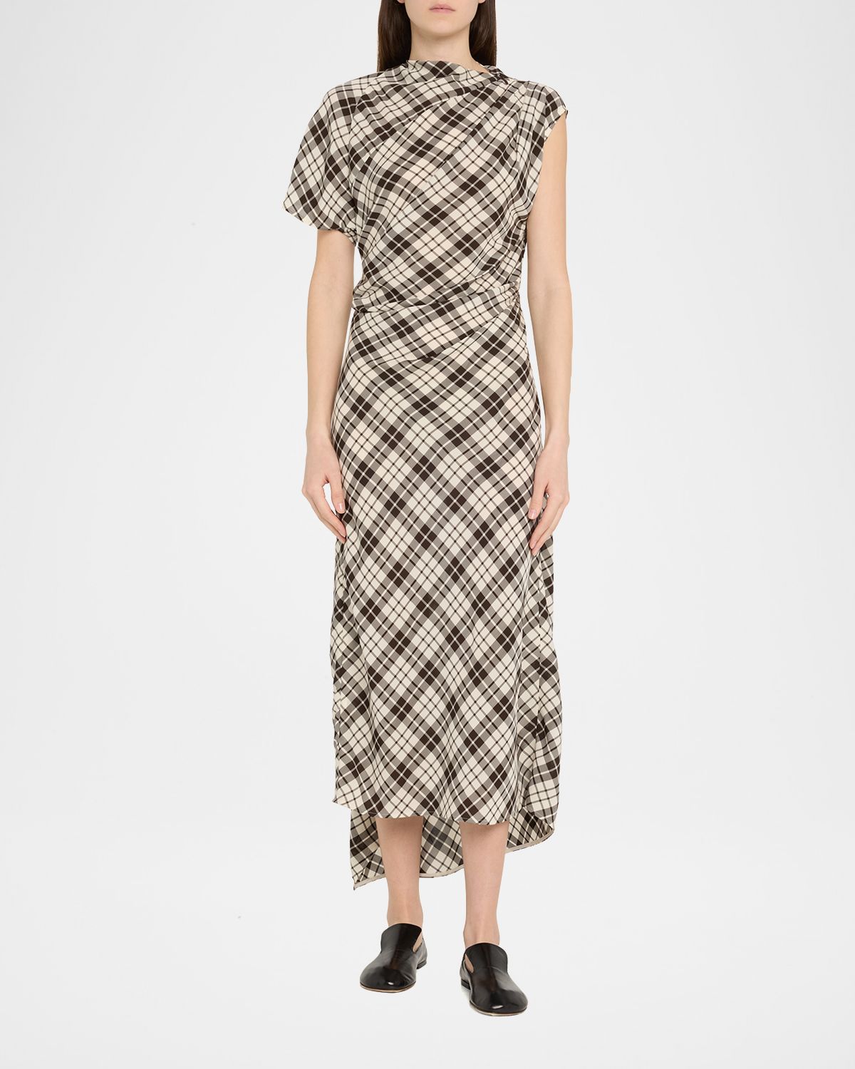 Proenza Schouler Hallie Crinkled Plaid Dress