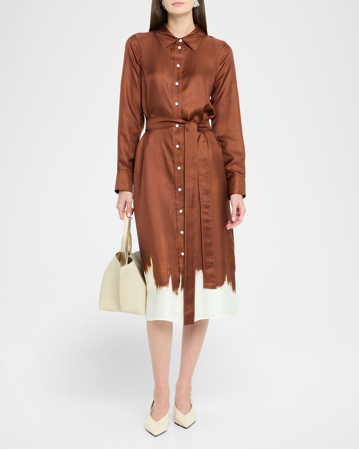 Proenza Schouler Amaya Double-Printed Tie Waist Silk Twill Dress