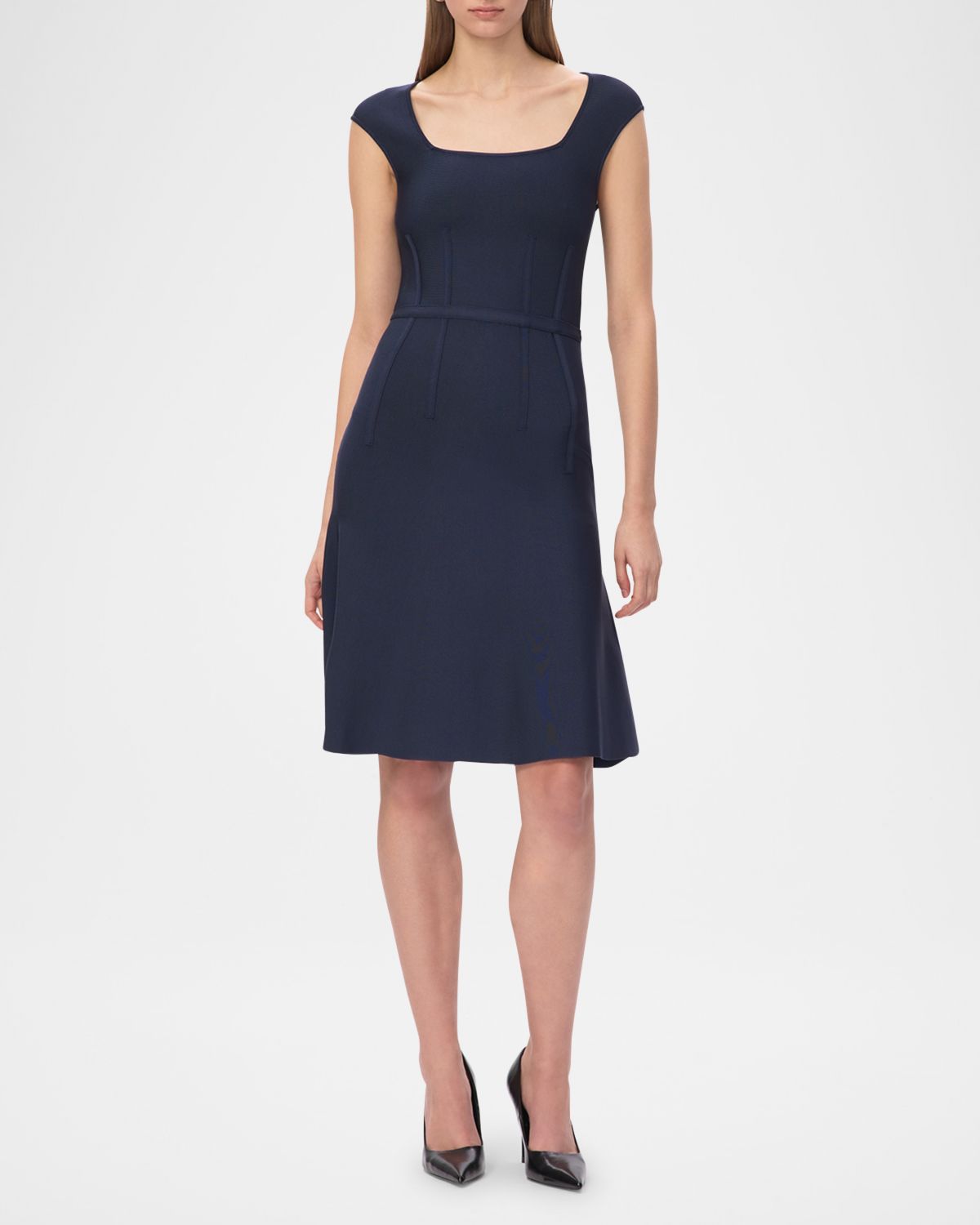 Herve Leger The Beatrice Seamed Cap-Sleeve Dress