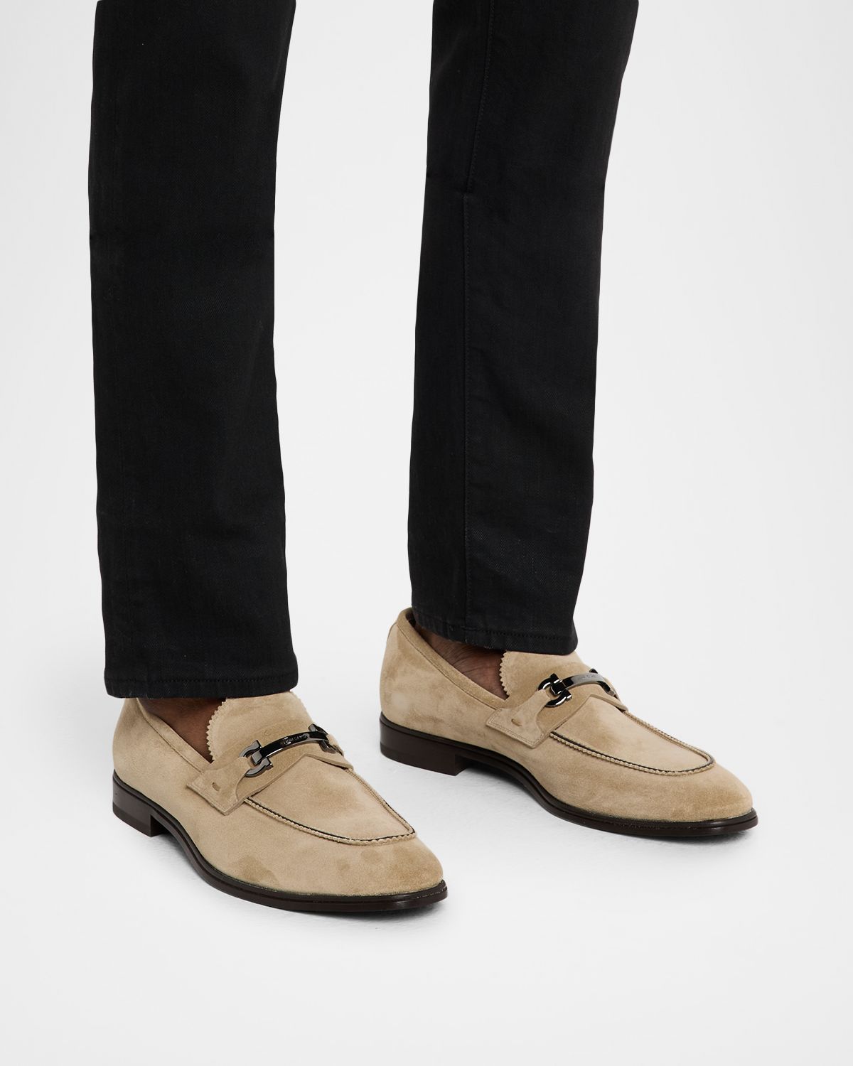 Ferragamo Men 's Bentley Gancini Bit Suede Moccasins