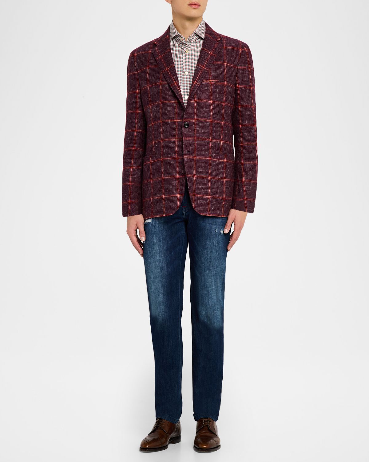 Kiton Men 's Cashmere-Blend Bordeaux and Orange Sport Coat | Thumbnail 7 Kiton Men 's Cashmere-Blend Bordeaux and Orange Sport Coat | Thumbnail 7