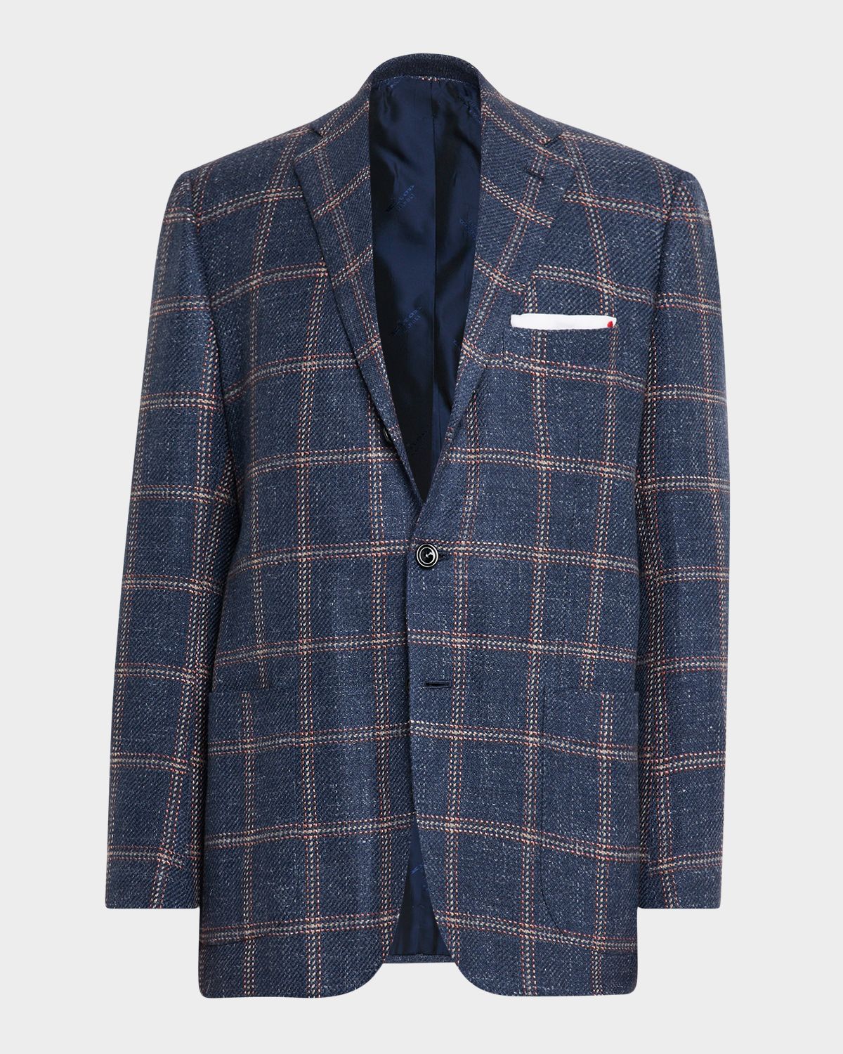 Kiton Men 's Cashmere, Wool and Silk Washed Windowpane Sport Coat