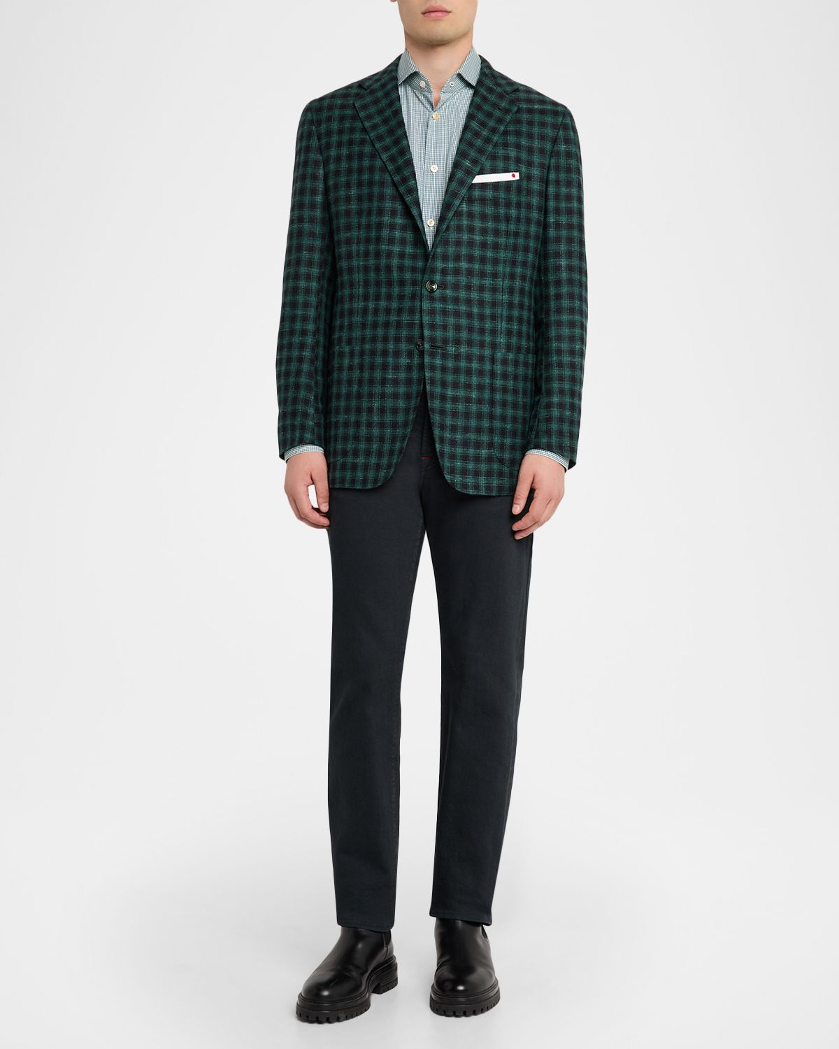 Kiton Men 's Cashmere-Wool Green and Blue Check Sport Coat | Thumbnail 8 Kiton Men 's Cashmere-Wool Green and Blue Check Sport Coat | Thumbnail 8