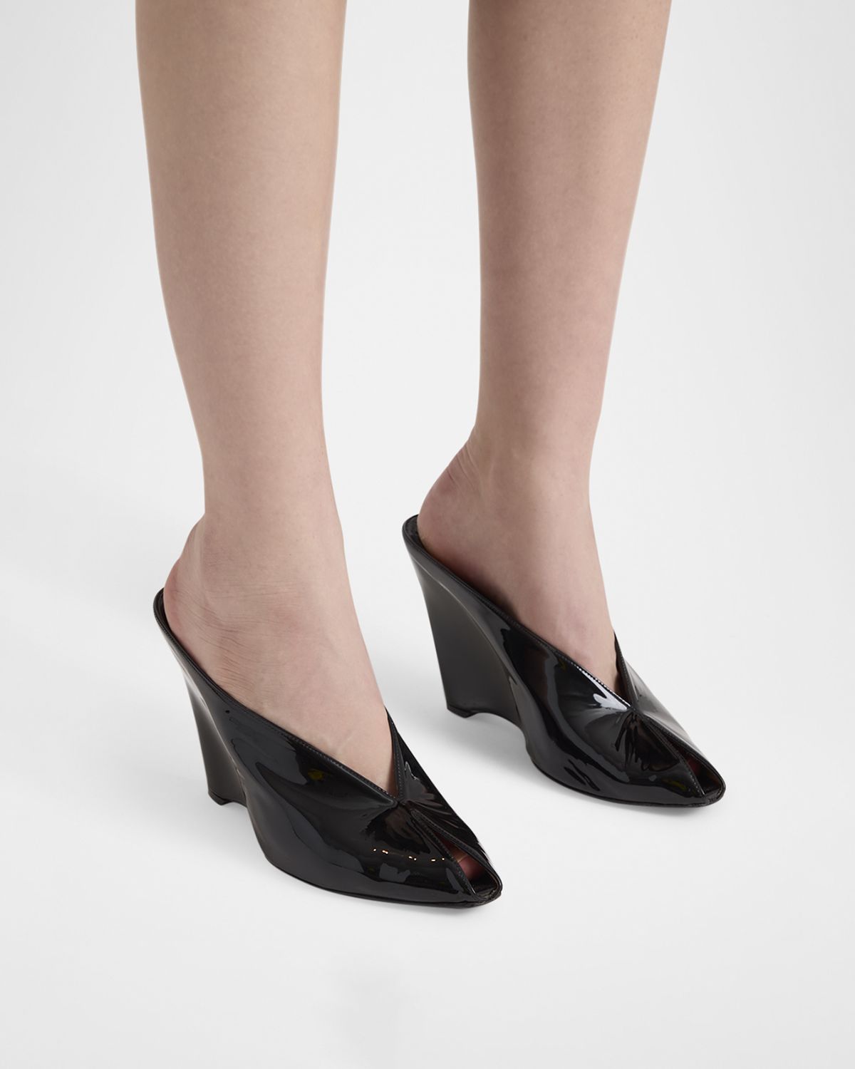 Ferragamo Alicia Patent Leather Peep-Toe Wedge Mules