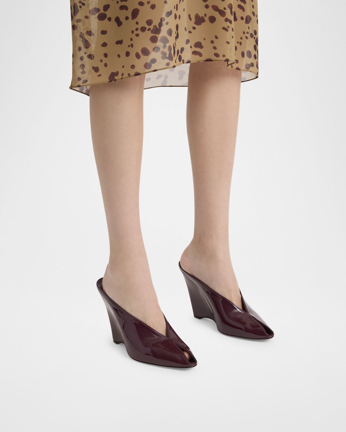 Ferragamo Alicia Patent Leather Peep-Toe Wedge Mules