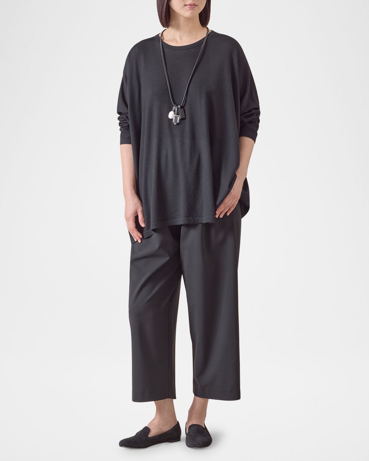 Eskandar Ultrafine Cashmere Wide Round-Neck Sweater (Mid Plus Length)