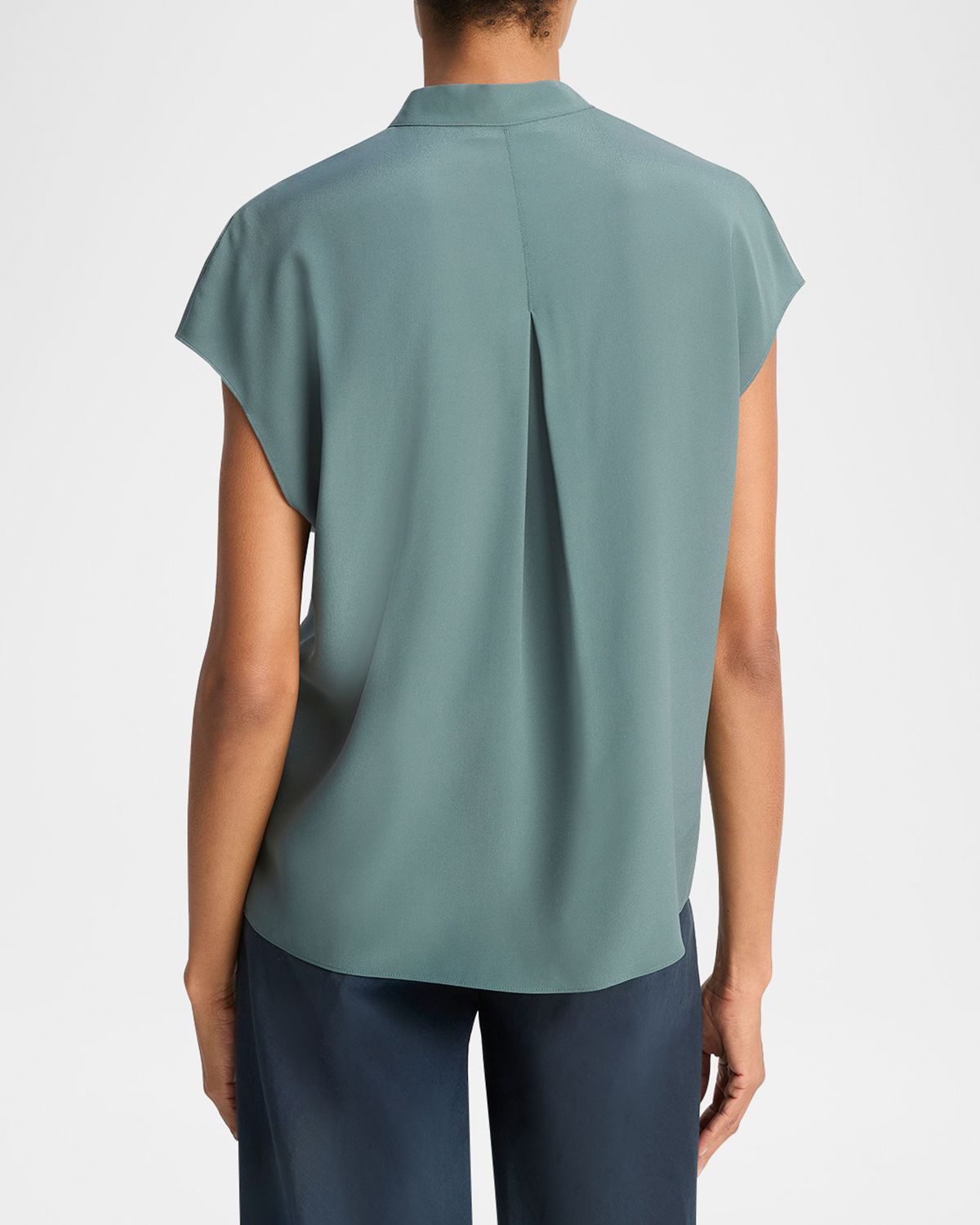 Vince Cap-Sleeve Blouse with Hidden Placket