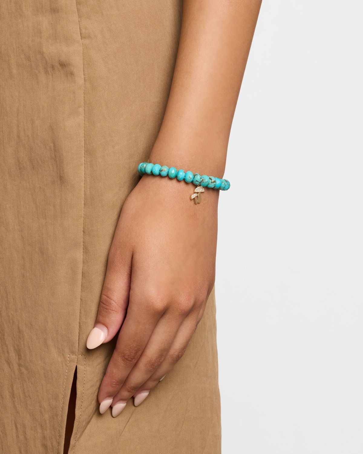 Sydney Evan 14K Gold Diamond Pave Mushroom Charm Turquoise Beaded Bracelet