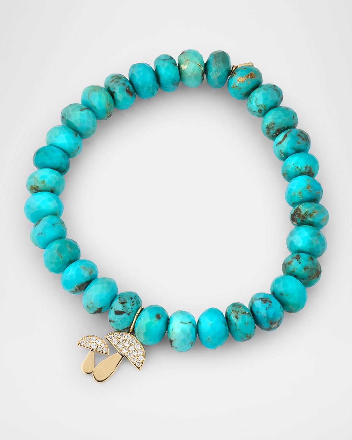Sydney Evan 14K Gold Diamond Pave Mushroom Charm Turquoise Beaded Bracelet