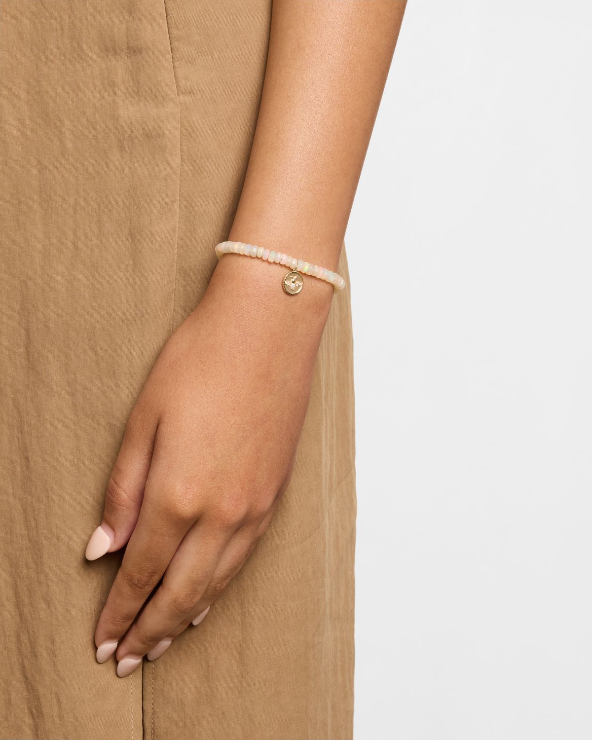 Sydney Evan Ethiopian Welo Opal Bead Bracelet with Tiny Pave Bee Coin Charm