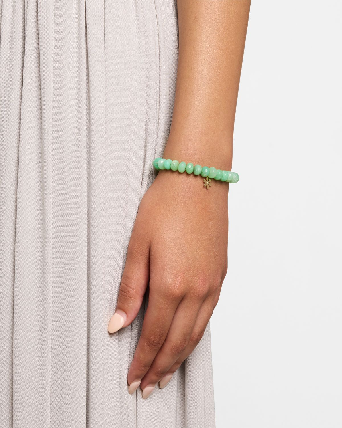 Sydney Evan 14K Gold Diamond Daisy Charm Chrysoprase Beaded Bracelet