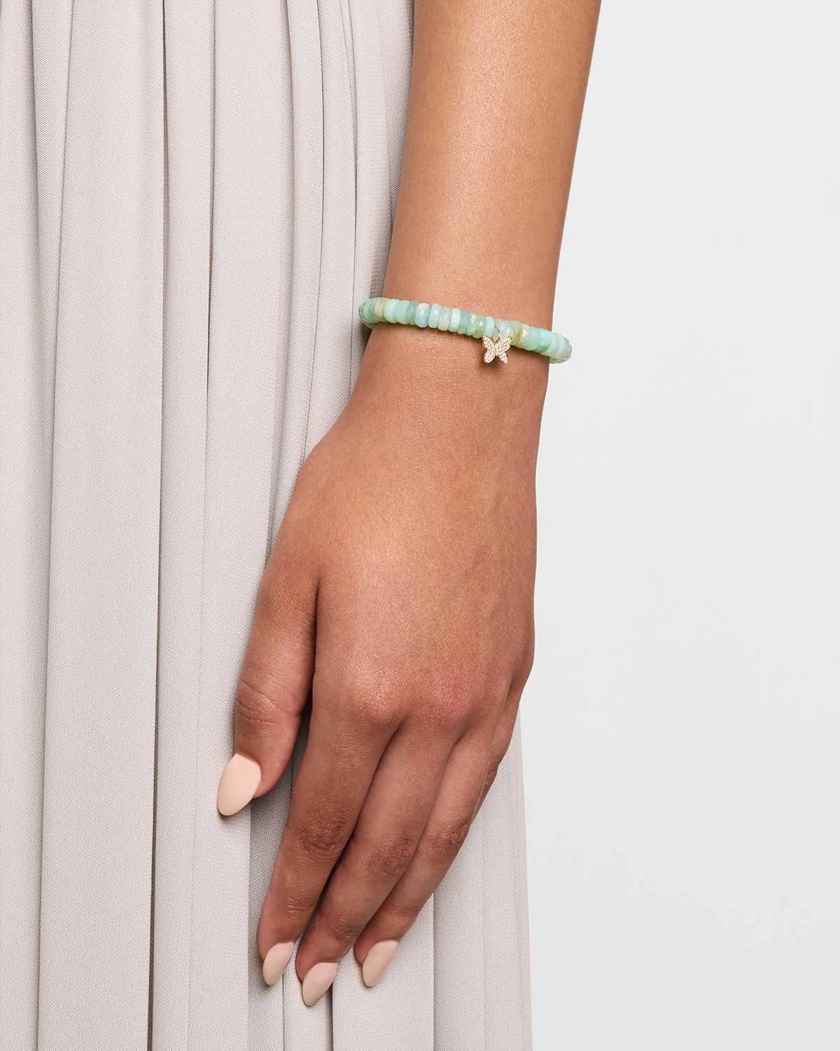 Sydney Evan 14K Gold Diamond Pave Butterfly Charm Peruvian Opal Beaded Bracelet