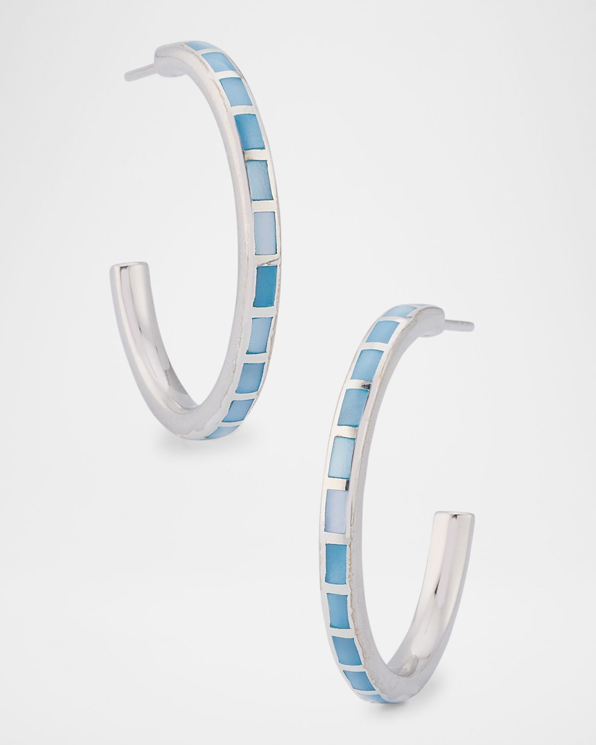 Jan Leslie Blue Mother-of-Pearl Dash Hoop Earrings in Sterling Silver