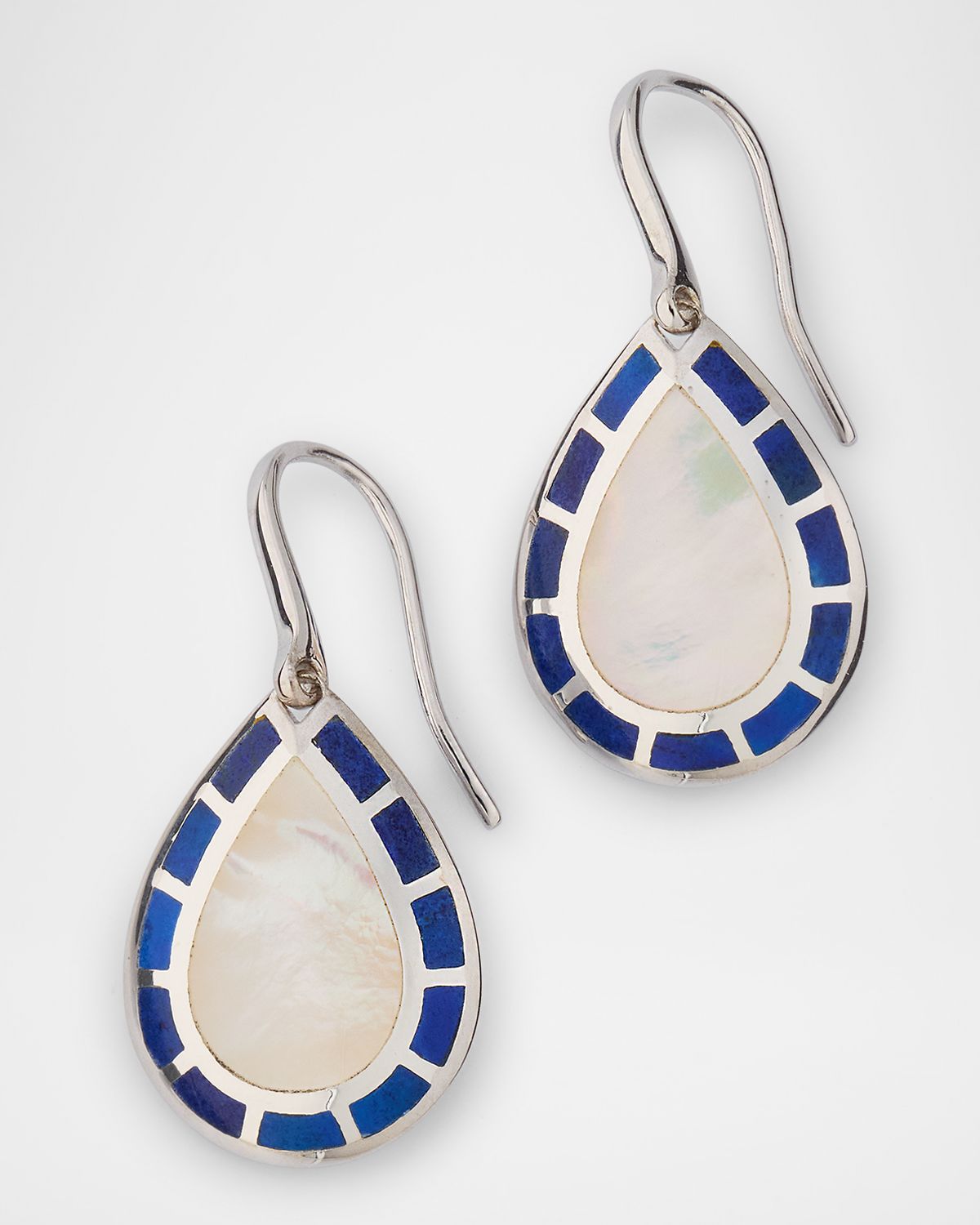 Jan Leslie Lapis and Mother-of-Pearl Teardrop Dangle Earrings in Sterling Silver