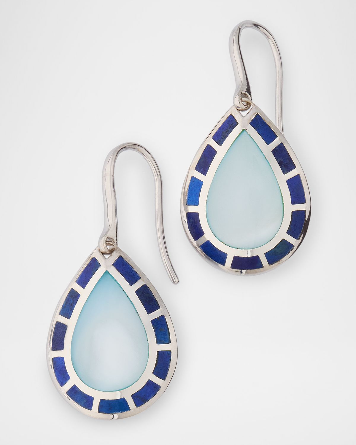 Jan Leslie Lapis and Blue MOP Teardrop Dangle Earrings in Sterling Silver