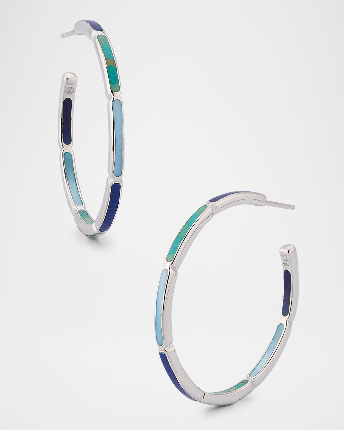 Jan Leslie Lapis, Blue MOP and Turquoise Hoop Earrings in Sterling Silver