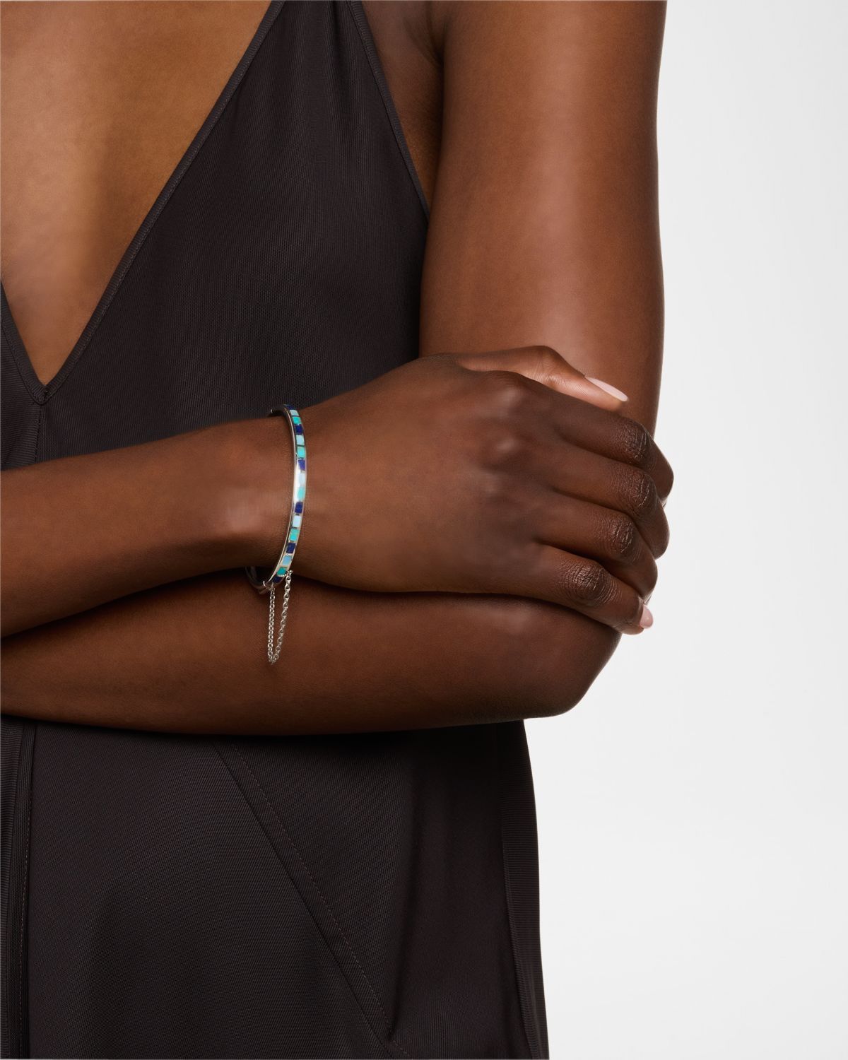 Jan Leslie Lapis, Blue MOP and Turquoise Dash Bangle Bracelet in Sterling Silver