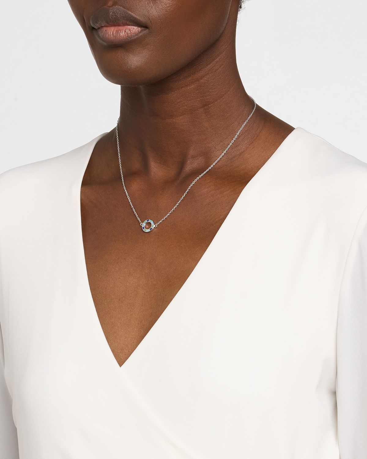 Jan Leslie Lapis, Blue MOP and Turquoise Dash Circle Single Station Necklace