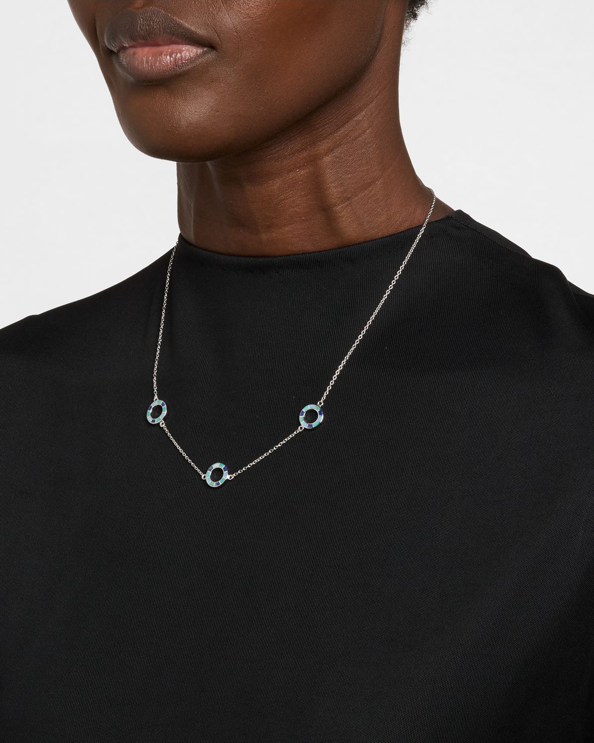 Jan Leslie Lapis, Blue MOP and Turquoise Dash Circle Triple Station Necklace