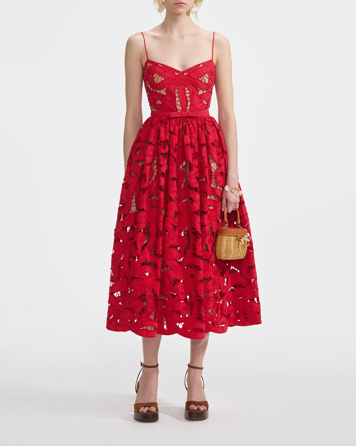 Self-Portrait Bow Embroidered Midi Dress