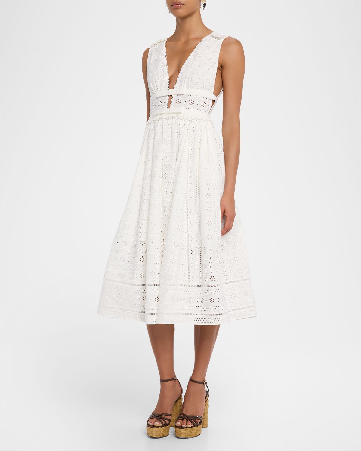 Self-Portrait Broderie Cotton Midi Dress
