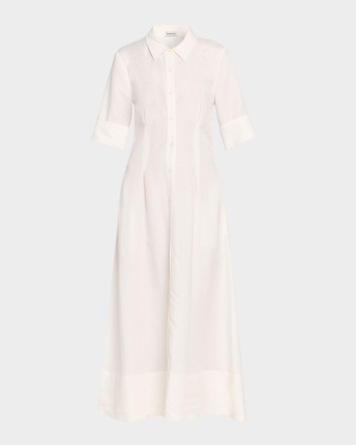 SIMKHAI Claudine Linen-Blend Midi Shirtdress
