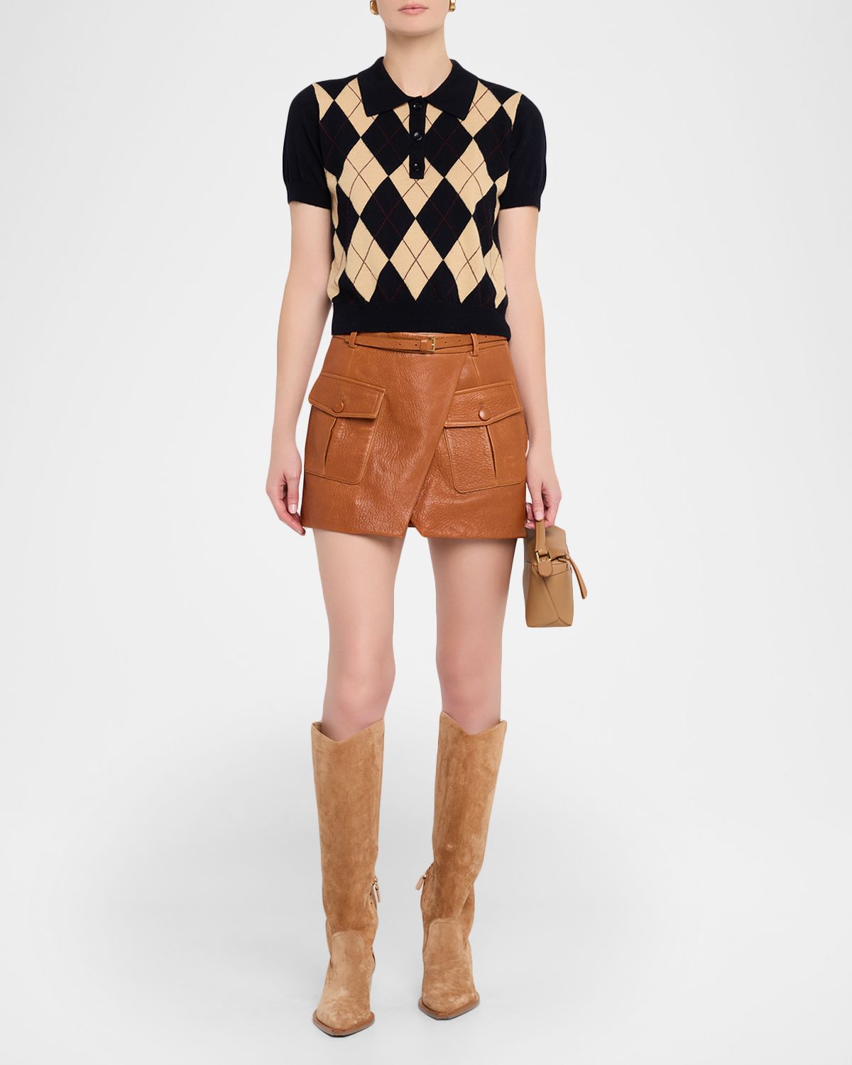 FRAME The Argyle Short-Sleeve Polo Sweater