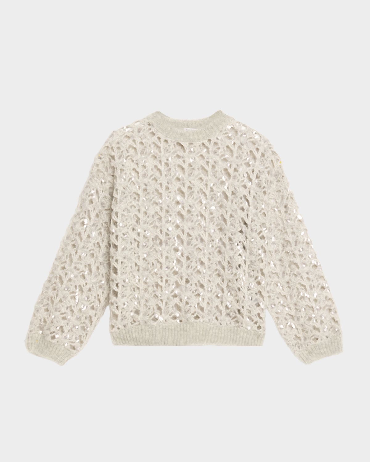 Brunello Cucinelli Sequined Mohair-Wool Open-Knit Crewneck Sweater
