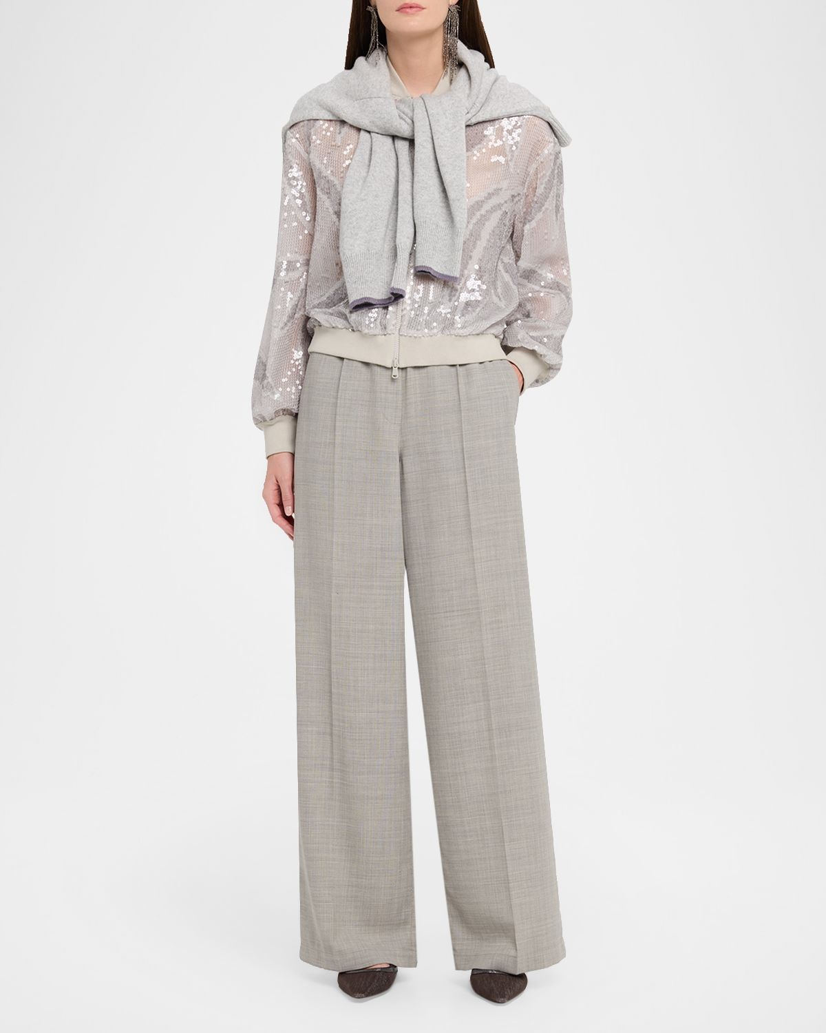 Brunello Cucinelli Sequined Silk Organza Bomber Jacket