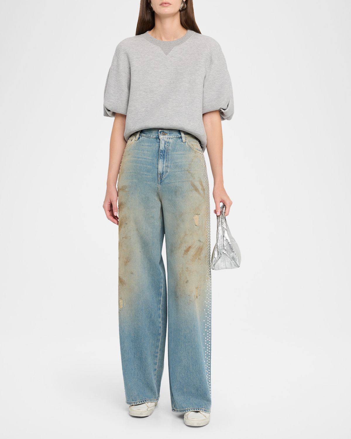 Golden Goose Journey Wide-Leg Distressed Embellished Jeans