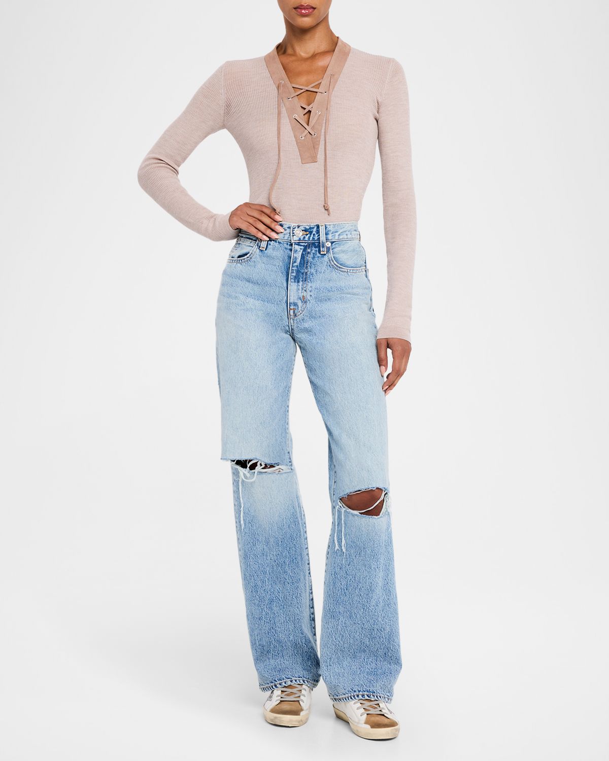 Golden Goose Journey Lace-Up Ribbed Wool Sweater