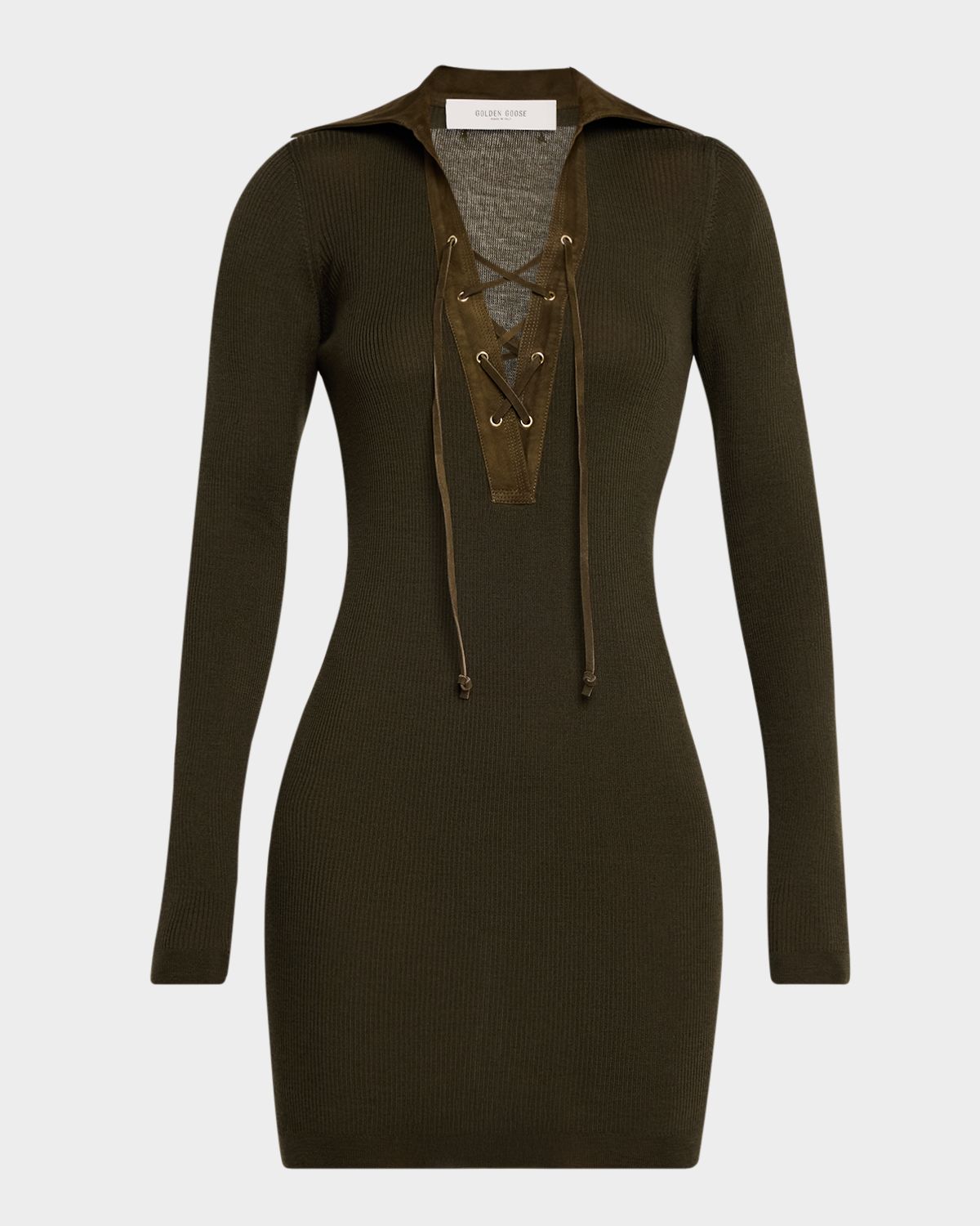 Golden Goose Journey Lace-Up Ribbed Wool Mini Dress