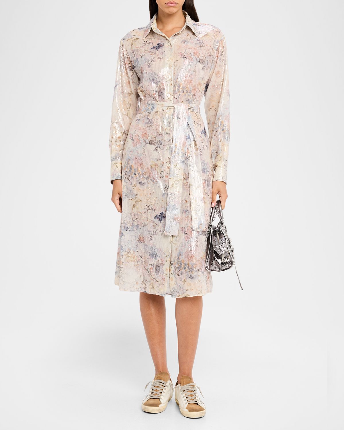 Golden Goose Journey Sequined Floral Midi Shirtdress